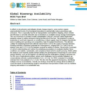 Title page of the Topic Brief Global Bioenergy Availability